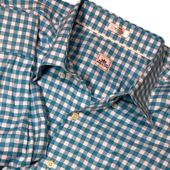 Peter Millar Other - Peter Millar Large Blue White Gingham Dress Shirt Mens Long Sleeve 100% Cotton